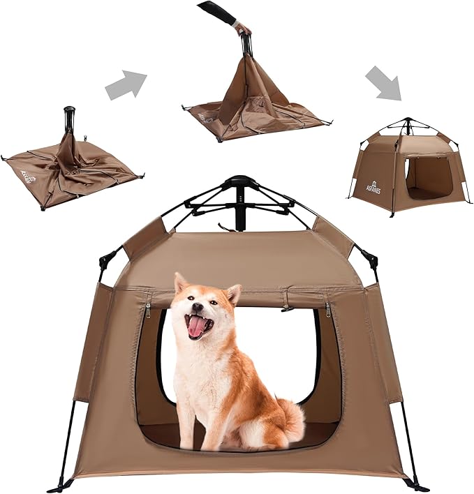 Outdoor Waterproof Pet Automatic Camping Tent, Pop up Cave Bed for Indoor Cats and Small Dogs, Portable Cat House Dog House, Brown.-Mewly Pet