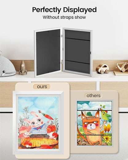 BAIJIALI 2 Packs White Kids Art Frames for Kids Artwork Frames Changeable Display 8.5x11 with Mat or 9x12 without Mat,Picture Frame for Kids Artwork Front Opening Holds 150 Horizontal &Vertical For
