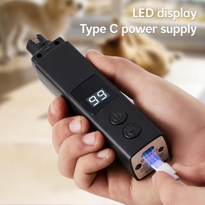 Rechargeable Dog Nail Grinder with 4-Speeds,Pet Claw Trimmers with 2 Modes Lighting UV, Nail Clippers for Small Medium and Large Dogs and Cats, Animal Nail Care,Grooming (Black)-Mewly Pet