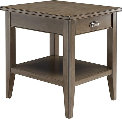Laurent 20 in. Solid Wood End Table with Shelf and Drawer, Smoke Gray – Leick Home, 10507-GR