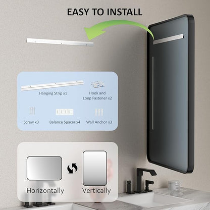 55×30 Black Vanity Mirror for Bathroom Sink - Rectangle Aluminum Frame Mirror with Tempered Glass & Rounded Corners for Living Room, Hallway, Horizontal/Vertical, Home Decor