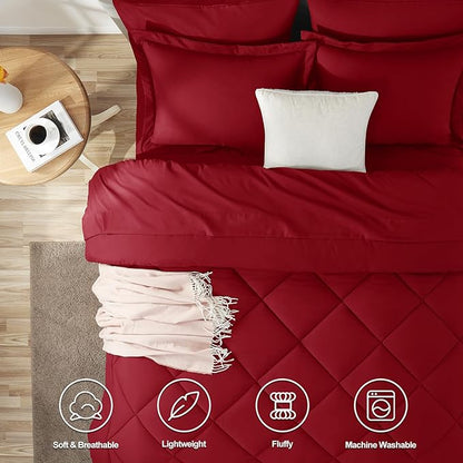 CozyLux King Size Comforter Set Dark Red - 7 Pieces Bed in a Bag King, Luxury Soft Bed Set for All Seasons, Bedding Set with Down Alternative Comforter, Sheets, Pillowcases & Shams