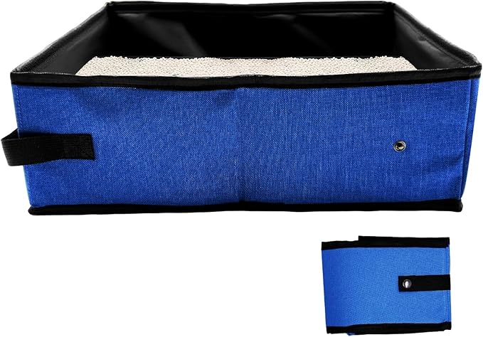 Foldable Travel Litter Box for Cats, Waterproof Portable Cat Travel Litter Box Folding, 15.75 * 11.82 * 3.94 Inches, Traveling & Camping Cat Supplies - Blue-Mewly Pet