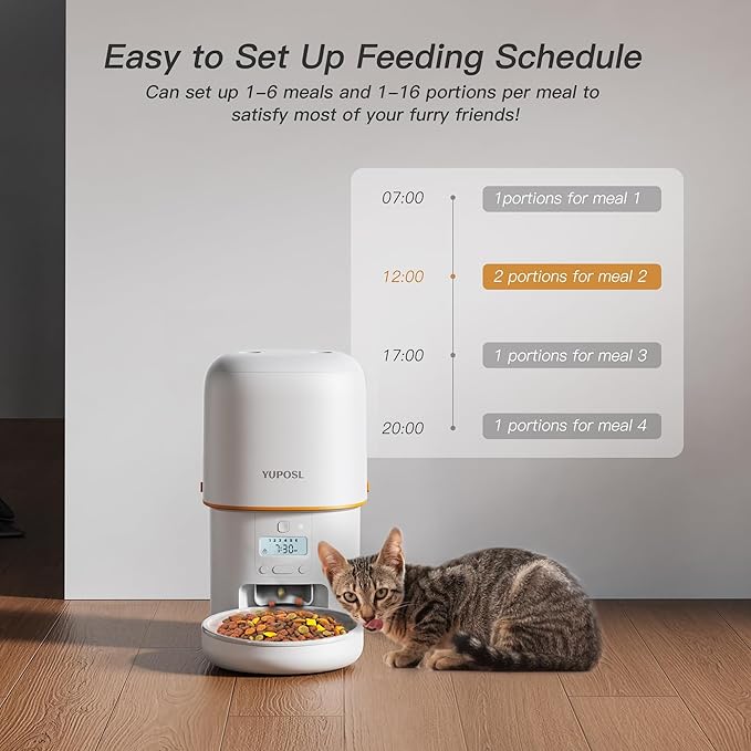 Automatic Cat Feeder - 2L Cat Food Dispenser, Timed Auto Pet Feeder with 180-day Battery Life, 1-6 Meals Per Day, 1-16 Portion, Ceramic Bowl, Desiccant Bag Keeps Dry Food Fresh, Also for Small Dogs-Mewly Pet