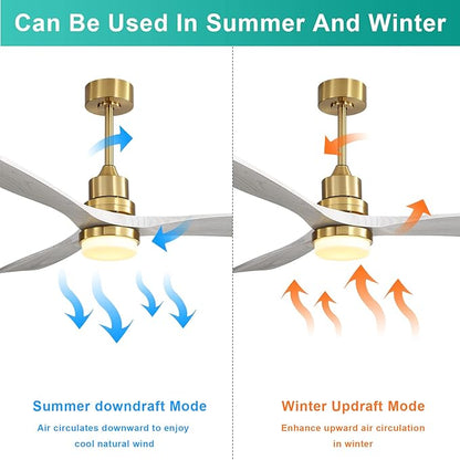 Sofucor Ceiling Fan with Lights, 52 Inch Low Profile Flush Mount Mordern Wood Ceiling Fan with Remote for Indoor Farmhouse Bedroom Living Room Outdoor Patio Porch, Reversible DC Motor, Noiseless