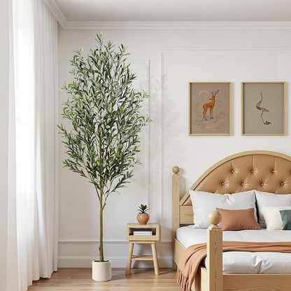 Alupssuc 7FT Artificial Olive Trees, Faux Silk Plant with Lively Artificial Trunk and Lifelike Fruits, Indoor Fake Potted Tree with White Planter for Modern Home Office Living Room Decor