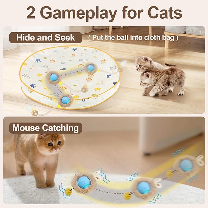 Interactive Cat Toys, Smart Rolling Ball in Play Mat, Automatic Speedy Moving Ball for Indoor Exercise, Motion Activated Pet Balls for Hide and Seek Mouse Catching Game (Blue)-Mewly Pet