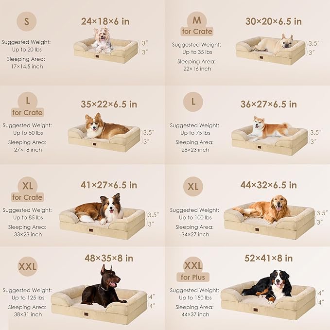 EHEYCIGA Orthopedic XL Dog Beds, Waterproof Memory Foam Dog Bed for Extra Large Dogs, Non-Slip Bottom and Egg-Crate Foam Big Pet Couch Bed with Washable Removable Cover, Graige-Mewly Pet