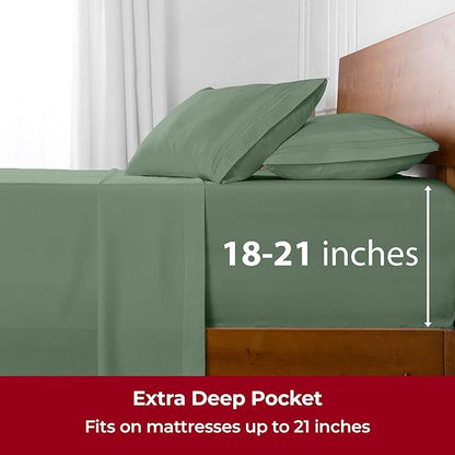 Mellanni Extra Deep King Sheets - 4 PC Iconic Collection Bedding - Hotel Luxury, Ultra Soft, Cooling Bed Sheets - Wrinkle, Fade, Stain Resistant (King, Sage)