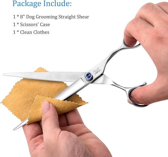 JASON 8" Straight Dog Grooming Scissors Long Pets Grooming Shears Premium Cats Trimming Kit with Offset Handle and a Jewelled Screw Sharp Comfortable-Mewly Pet