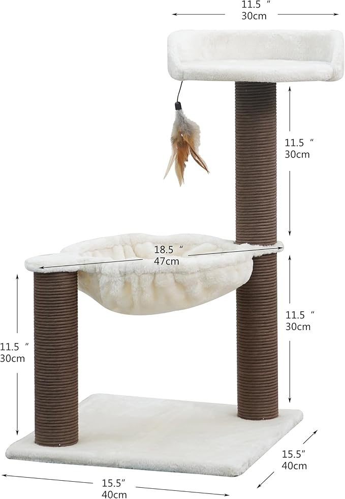 Catry Nirvana 3-Level Kitten Tree with Plush Perch, Soft Hammock, and Paper Rope Scratching Posts, Minimalist Cat Furniture for Climbing, Scratching & Resting, Ideal for Kittens & Small Cats, Beige-Mewly Pet