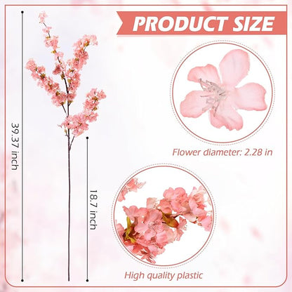 Giegxin Set of 8 Silk Cherry Blossom Branches Cherry Blossom Tree Stems Long Stem Artificial Flowers for Tall Vase Flowers for Home Wedding Vase Floral Arrangements, 39.37 Inch (Pink)