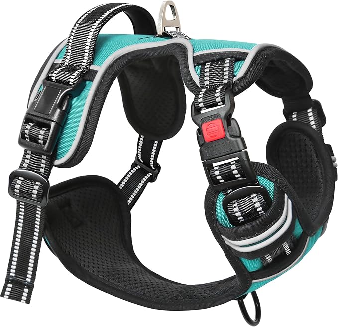 Timos No Pull Dog Harness,NO Need Go Over Dogs Head 3 Snap Buckles Reflective Oxford No Choke Puppy Harness with Front & Back 2 Metal Leash Clips Soft Padded Vest Harnesses for Small Medium Large Dogs-Mewly Pet