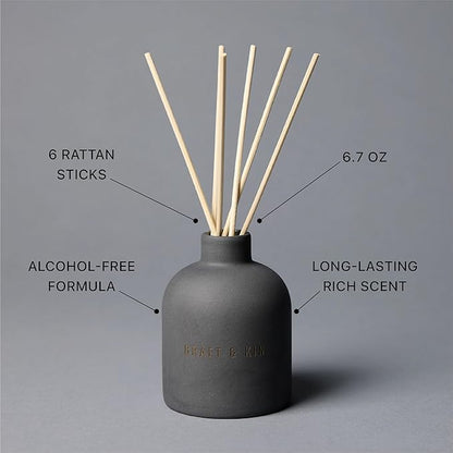 Craft & Kin Christmas Reed Diffuser for Home & Bathroom – Santal Woods Holiday Reed Diffuser Set with Fragrance Sticks, Long-Lasting Alcohol-Free Winter Scent, Earthenware Collection, 6.7oz