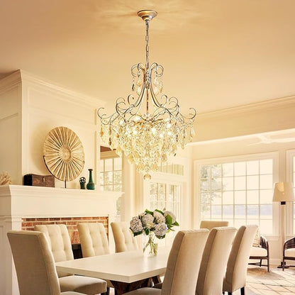 WUZUPS Crystal Chandelier 10-Light Pendant Ceiling Light Modern Lighting Fixture for Dining Room Hallway Bedroom Kitchen Bathroom, H 27.6" x W 22.8", E12 Base, Silver