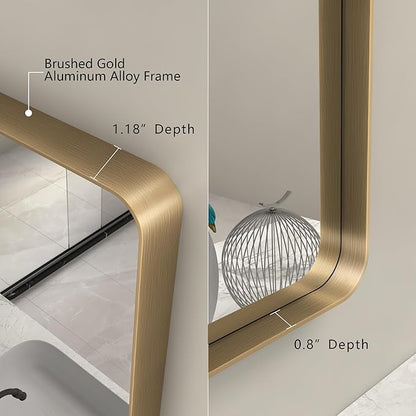 55x30 Gold Bathroom Mirror, Brushed Metal Frame Gold Vanity Mirror, Large Rectangle Mirror for Wall, Rounded Corner, Shatterproof, Anti-Rust (Horizontal/Vertical)