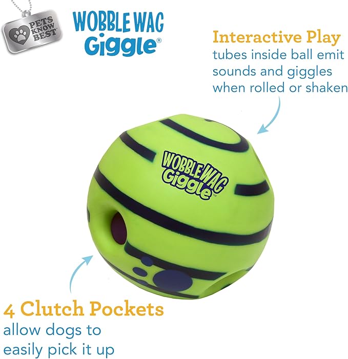 Wobble Wag Giggle Ball | Rolling Enrichment Toy for Fun Playtime, Interactive Play for Indoor or Outdoor, Keeps Dogs & Puppies Large, Medium or Small Busy & Moving, As Seen on TV | Pack of 1-Mewly Pet