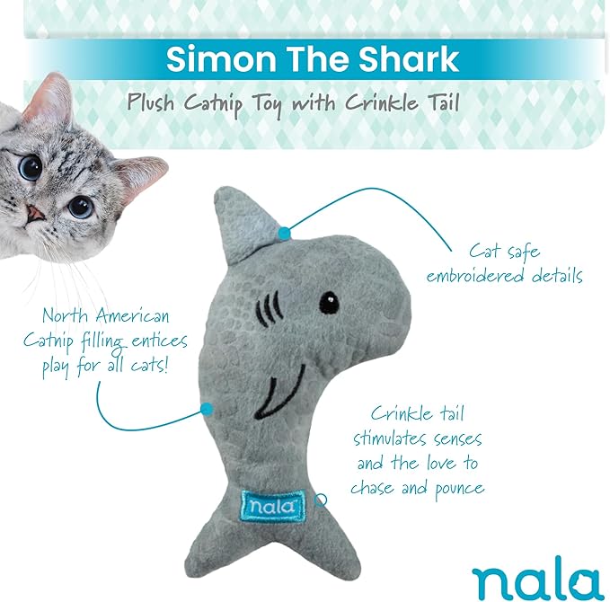 Caitec Presents Nala Cat Simon The Shark - Catnip Toy - Interactive Cat Toy - Chew Toy - Pillow Toy, 3 Pack-Mewly Pet
