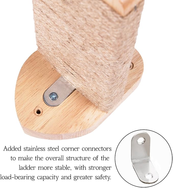 3pcs Cat Wall Steps, Climbing Mounted Furniture, Shelves With Hemp Rope Covered, Solid Wood Ladder for Playing and Climbing (Large-Wood)-Mewly Pet