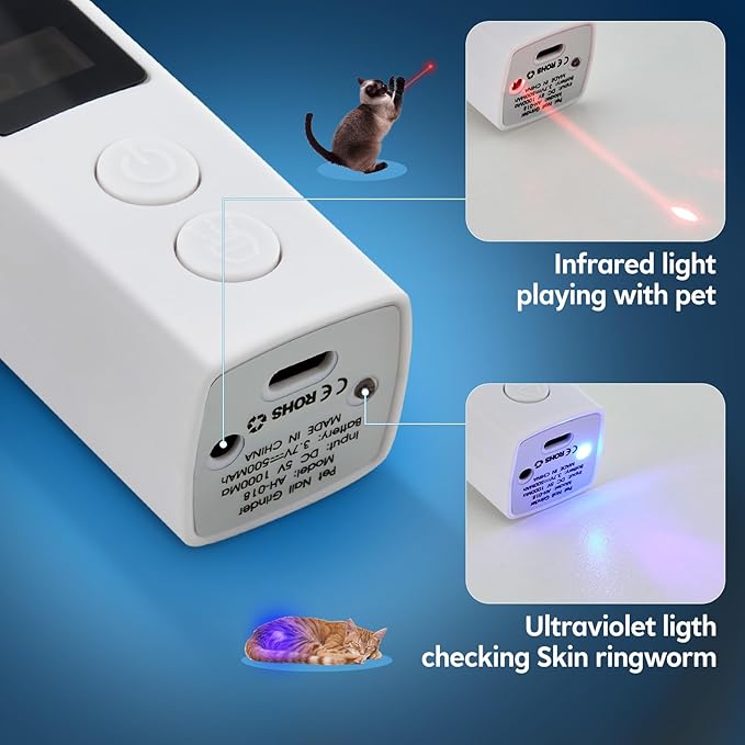 Dog Nail Grinder with 4-Speeds,Pet Claw Trimmers with 2 Modes Lighting UV, Nail Clippers for Small Medium and Large Dogs and Cats, Animal Nail Care,Grooming (White)-Mewly Pet