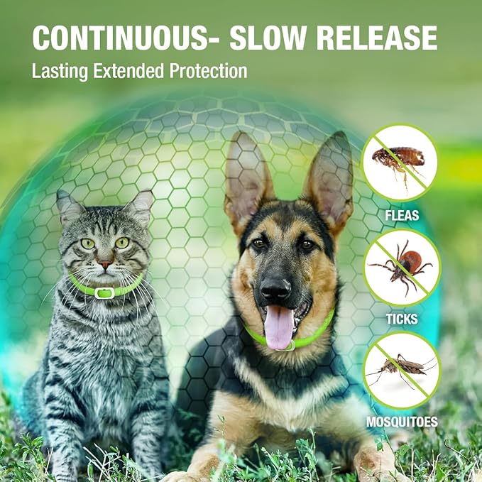 EcoVenger Flea & Tick Collar Repellent 2-Pack Green, Fits Both Dogs & Cats, Built-in Pant-Based Formula Strong Repellency Slow Release, Lasting Deterrence and Protection, Pleasant Aroma, Waterproof-Mewly Pet