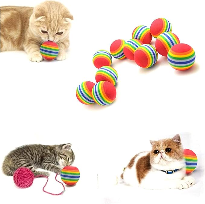 12 Pack Rainbow Cat Toy Balls Soft EVA Foam Interactive Indoor Kittens Favorite Toys 1.38" Dia. Small Dogs Puppies Toy Balls Bulk Activity Chase Quiet Play Sponge Ball-Mewly Pet