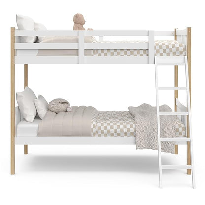 Storkcraft Caribou Bunk Bed Twin Over Twin Bunk Bed (White with Natural) - GREENGUARD Gold Certified, Converts to 2 Individual Beds