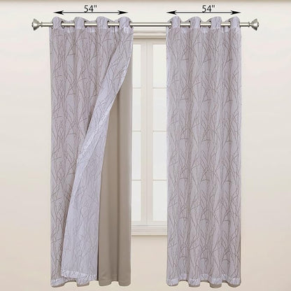 BONZER Mix and Match Curtains - 2 Pieces Branch Print Sheer Curtains and 2 Pieces Blackout Curtains for Bedroom Living Room Grommet Window Drapes, 54x108 Inch/Panel, Taupe, Set of 4 Panels