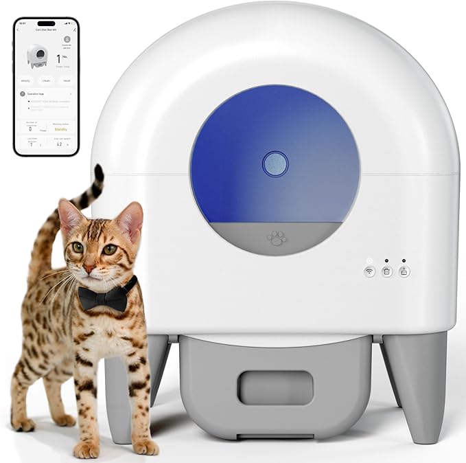 Self Cleaning Litter Box,95L Automatic Cat Litter Box Self Cleaning Large Capacity for Multiple Cats, App-Controlled with Safety Sensors, Removable Washable Liner,2 Rolls Garbage Bags,Grey-Mewly Pet