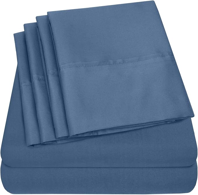 King Size Bed Sheets - 6 Piece 1500 Supreme Collection Fine Brushed Microfiber Deep Pocket King Sheet Set Bedding - 2 Extra Pillow Cases, Great Value, King, Denim