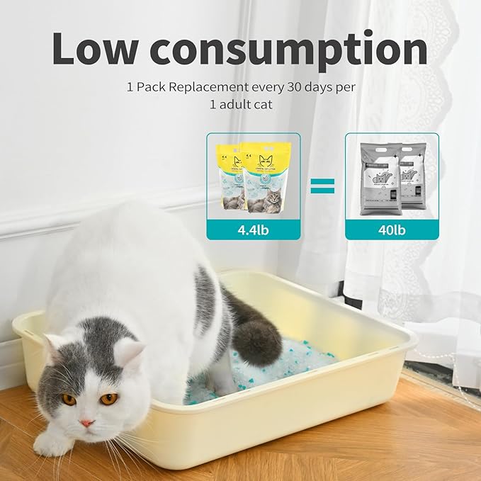 Cat Litter Crystals No Clumping Odor Control Kitty Litter Non-Clumping No scooping Low Dust, Low Tracking, Dehydrates Waste Cologne - 25.8 lbs (6 x 4.3 lb Packs)-Mewly Pet