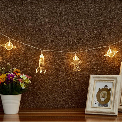 AceList 10 LED Children's Room LED String Light Astronaut Spaceship Rocket Pendants Holiday Party Lights Wall Window Nursery or Kids Room Decor Wedding Around The Garden Patio Christmas (Warm White)