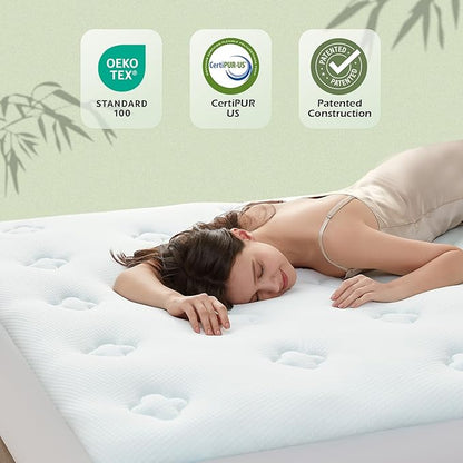 Hansleep California King Mattress Topper Viscose Derived from Bamboo, Memory Foam Pillow Top Mattress Topper Cal King with Deep Pocket, Breathable Mattress Pad for Back Pain Relief, 72" x 84", White