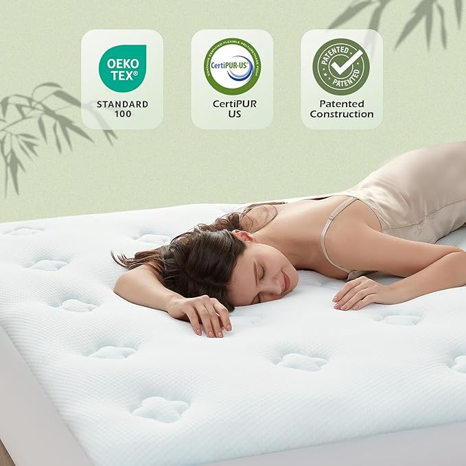 Hansleep Twin Mattress Topper Viscose Derived from Bamboo, Memory Foam Pillow Top Mattress Topper Twin with Deep Pocket, Breathable Mattress Pad for Back Pain Relief, 39" x 75", White