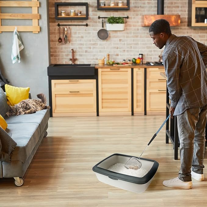 Sand Dipper Metal Cat Litter Scoop – Long Handle Cat Poop Scooper for Litter Box (27”), Heavy-Duty Stainless Steel Kitty Litter Scoop (Junior)-Mewly Pet