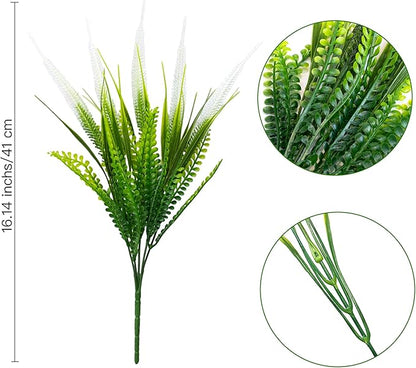 12 Bundles Outdoor Artificial Plants Flowers UV Resistant Fake Grass Plants Tropical Faux Bushes Shrubs for Home Front Porch Outside Planter Garden Landscape Décor