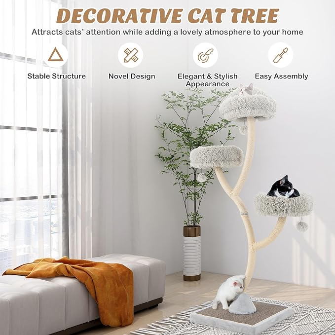 PETSITE 70" Tall Cat Tree, Cat Tower with Scratching Posts and Board, Multi-Level Cat Tower for Large Cats 20 lbs+ with 3 Cozy Perches and Dangling Balls, Modern Cat Tree for Indoor Cats Large Adult-Mewly Pet