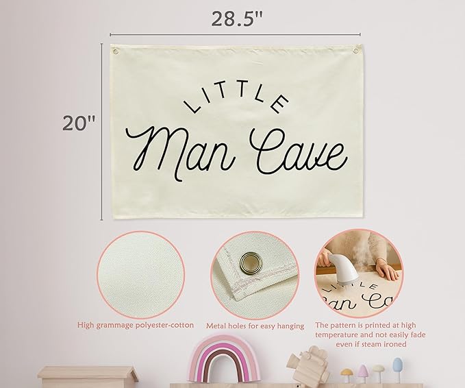 Nursery Rectangular Canvas Banner-Boho Flag Poster Wall Sign for Boys Kids Teen,Baby Room Above Crib Bedroom Home Playroom Dorm Wall Decor-Baby Shower Birthday Christmas-Little Man Cave