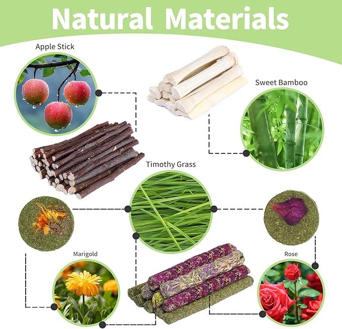 50-60 Pcs Rabbit Chew Toys, Guinea Pig, Hamster, Bunny Chew Toys, Sweet Bamboo, Apple Stick, Timothy Stick, Prevent Teeth Overgrowth, Clean Teeth-Mewly Pet