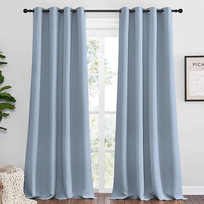 NICETOWN Vintage Blue Blackout Curtains 96 inches Length for Living Room, 2 Panels, 55" Wide, Thermal Insulated Long Drapes for Large Window