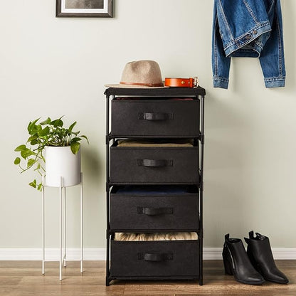 Juvale 4-Tier Fabric Dresser for Closet - 16.5 x 13 x 33 in, Black - Storage Cabinet with Drawers, Closet Drawers & Bedroom Storage
