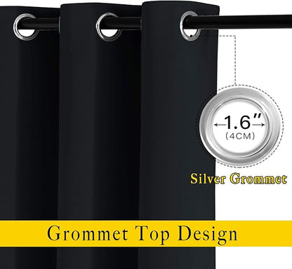 NICETOWN Black Curtains for Boys Room - Blackout Thermal Insulated Window Treatment Solid Grommet Room Darkening for Bedroom/Night Shift (Set of 2, W37 x L63)