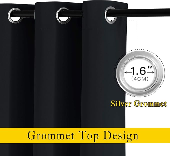 NICETOWN Black Out Curtains 54 inch Long for Bathroom - Easy Care Solid Thermal Insulated Grommet Blackout Window Treatment for Bedroom (2 Panels, W52 x L54)