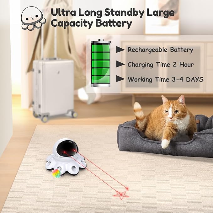 ORSDA Cat Laser Toy, 2-in-1 Interactive Automatic Motion Activated Moving 8 Holes Whack A Mole Feather, USB Rechargeable Electronic Smart Sensor Kitten Toys for Indoor Exercise-Mewly Pet