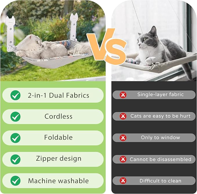 2 Pack Cat Window Perch, Glow in The Dark Foldable Cat Hammock with Sunken Design & Removable Soft Cover, Breathable Cordless Window Bed for Resting Indoor Kitten (Shallow Perch, 2 Pack - M)-Mewly Pet