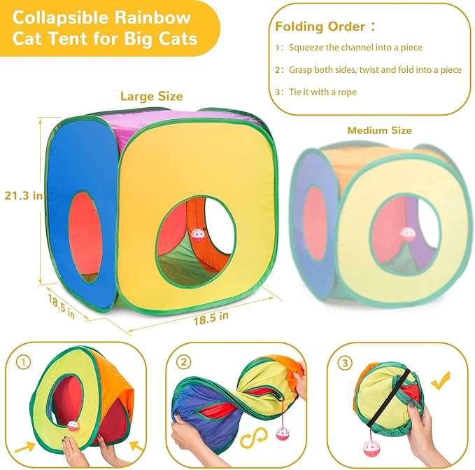 Retro Shaw 33Pcs Cat Toys for Large Cats, Interactive Kitten Toys for Indoor Cats Kitty with Collapsible Game Tunnel Tube Tent Feather Wand Teaser Bell Fuzzy Ball Springs Mouse Toys-Mewly Pet
