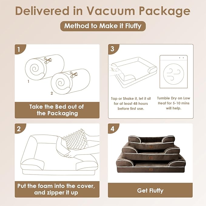 EHEYCIGA Orthopedic Dog Bed for Medium Dogs, Waterproof Memory Foam Medium Dog Beds with Sides, Non-Slip Bottom and Egg-Crate Foam Pet Couch Bed with Washable Removable Cover, Brown-Mewly Pet