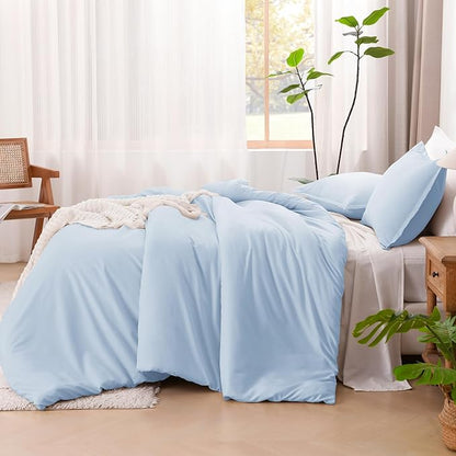 Litanika Comforters Light Blue Queen Size, 3 Pieces Lightweight Solid Bedding Comforter Set, All Season Fluffy Bed Set (90x90In Comforter & 2 Pillowcases)