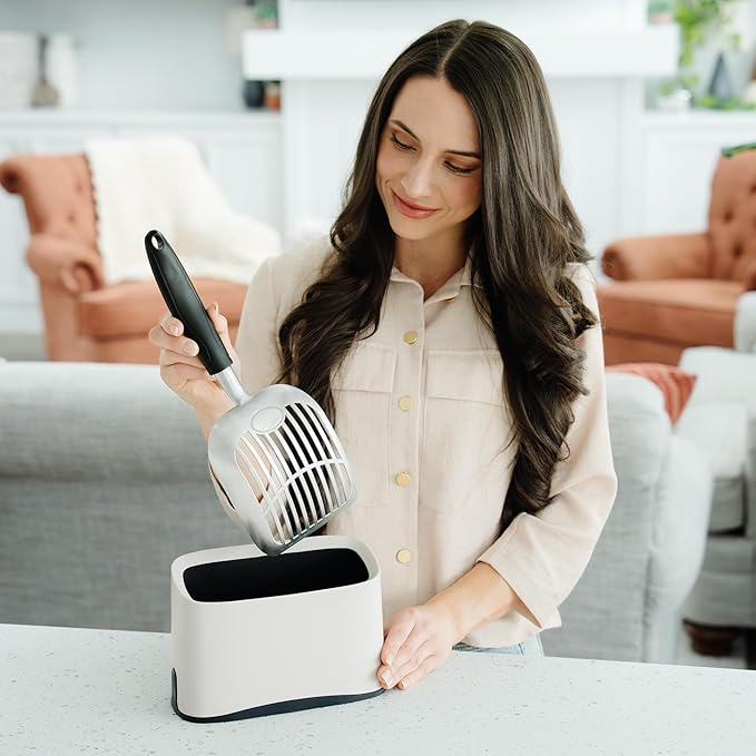 Heavy Duty Full Metal Cat Litter Scoop with Holder - Speed Sifter Litter Box Scooper Captures All Clumps - Kitty Litter Sifting Shovel Comfy Handle - Cat Scooper Includes Litter Bags & Non-Slide Clip-Mewly Pet