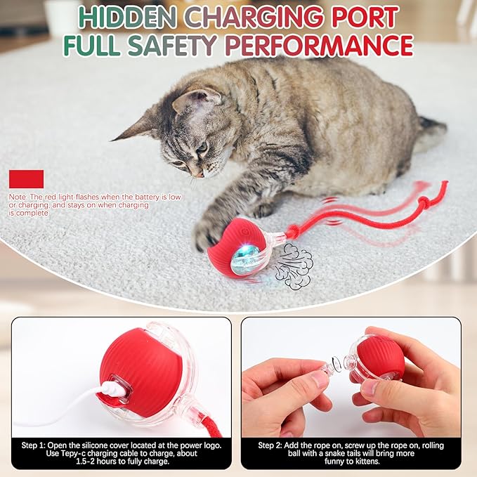 Interactive Cat Toys for Indoor Cats, 360° Smart Rolling Cats Toys, Self Rolling Interactive Cat Dog Ball, Electric Moving Peppy Pet Ball Toy, Dog Toys to Keep Them Busy (3 Pcs)-Mewly Pet
